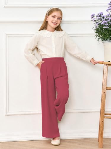Image of Haloumoning Girls Uniform Pants Kids Wide Leg Dress Pants 5-14 Years