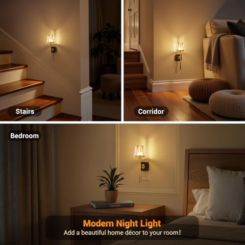 Image of JandCase Night Lights Plug into Wall, 2 Pack Vintage Nightlights | Dusk to Dawn Sensor, 0-100LM Dimmable, Crystal Lamp for Living Room Bedroom Hallway