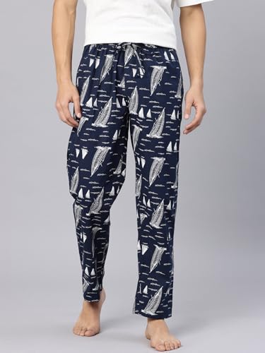 Image of Majestic Man Men's Printed Pure Cotton Lounge Pyjama | Comfort Fit | Elastic Waist with Drawstring | 3 Pockets | Button Closure