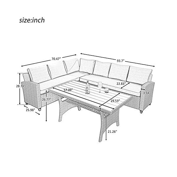 CHENGSYSTE Dining Set Patio Dining Set，5 Pcs Outdoor Conversation Set Patio Furniture Set All Weather Wicker Sectional Couch Sofa Dining Table Chair Patio Furniture Sets - Image 3