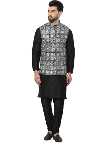 Image of SOJANYA (Since 1958 Men's Silk Blend Kurta Pyjama with Embroidered Nehru Jacket