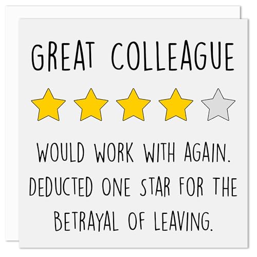 Funny Leaving Card for Colleague Great Coworker Goodbye Greeting Blank Inside Humorous Office Farewell 150mm Square Made in Britain Includes Envelope Work Leaving Cards for Men & Women