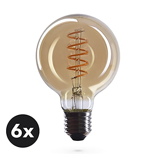 CROWN LED 6 x Edison gloeilamp E27-fitting, dimbaar, 4W, 2200K, warmwit, 230V, VS18, met vintage spiraalfilament… - Afbeelding 4