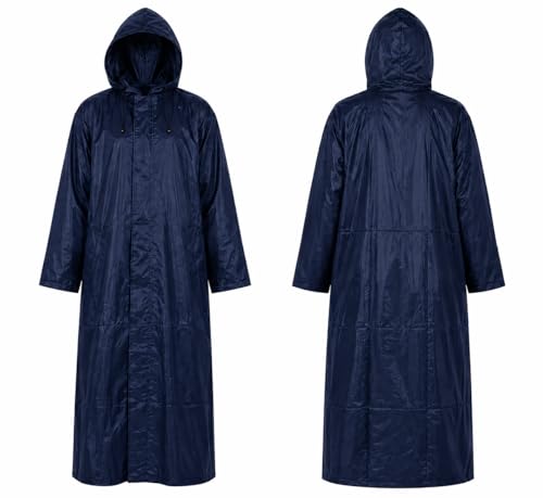 Image of Waterproof Hooded Long Rain Coat for Men, Polyester, Full Sleeves, Regular Fit, Outdoor Riding, Camping & Hiking