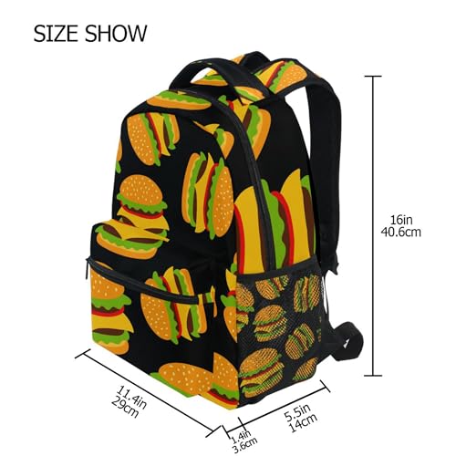 Hamburger Black Backpack for Boys Girls Kids Bookbag Laptop Tablet Travel School Bag with Name Tag3