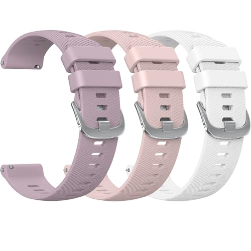 Meliya 3 Piezas Correa para 22mm 20mm Reloj Inteligente Hombre Mujer, Liberación Rápida de Silicona Suave Pulseras de Repuesto (Violeta/Rosa/Blanco, 22mm)