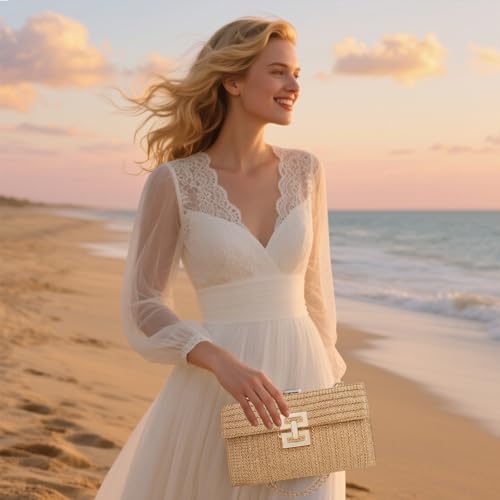 Image of RNIEGA Straw Shoulder Bag for Women Straw Purse for Woven Envelope Bag Summer Purses for Women 2025 Vacation Handbags