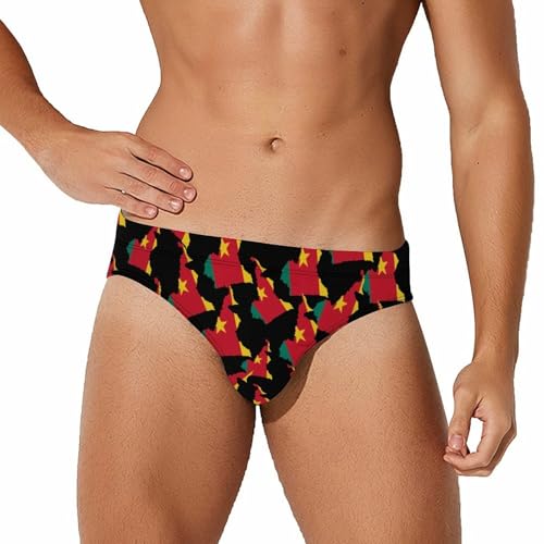 Flag Map of Cameroon Mens Swim Briefs Quick Dry Triangle Trunks Swimsuit Swimming Bikini Swimwear