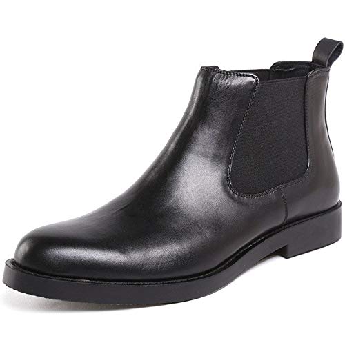 Rui Landed Burnished Round Toe Chelsea Boot for Men Work Boot Pull On Style Waterproof Outdoors Premium Genuine Leather Middle Heel (Color : Black, Size : 8 M US)