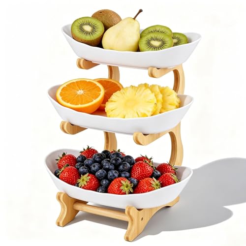 Zencantorous Présentoir à Fruits à 3 Étages, Corbeille à Fruits en Bambou, Support de Corbeille à Fruits, Panier à Fruits, avec Support en Bambou, pour...