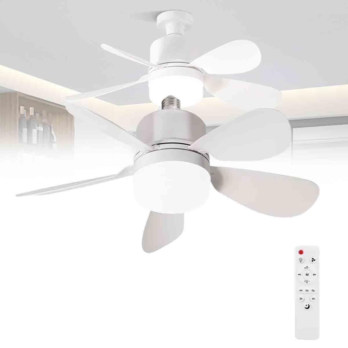 DTWEFF Socket Fan Light with Remote, 52CM Plug in Socket Ceiling Fan Light, Screw in Ceiling Fans with Dimmable Light for Bedroom Living Room Patios(Φ52cm 40w)