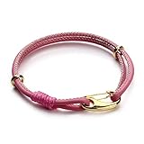 Generic Damen Lederarmband,Vintage Leder Geflochten Armreifen Double Layer Karabinerverschluss Handgefertigter Pink Charme Bracelets Persönlichkeit Männer Jungen Frauen