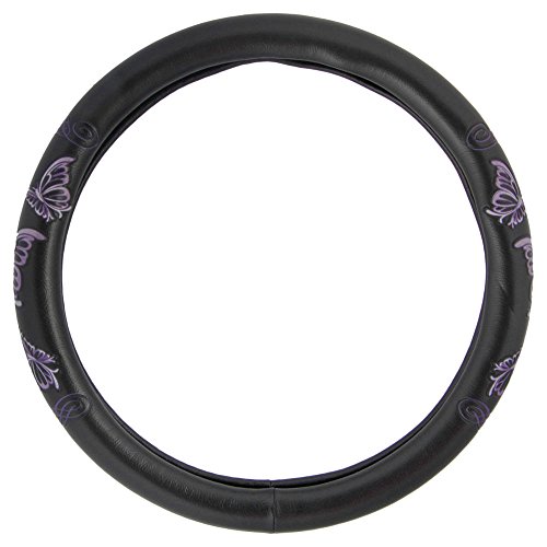 BDK SW-509-PP Universal Fit Purple Butterflies Design Comfort Grip Steering Wheel Cover for Car SUV Van & Truck - 15 Inch Standard Size, Butterfly Purple - Image 5