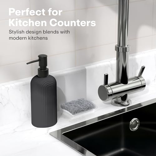 Image of Rioware Ceramic Soap Dispenser Hand Wash Bottles for Basin | Multipurpose Refillable for Liquid Shampoo, Kitchen, Bathroom, and Household Use | 300Ml, Pack of 1 - Solid Black