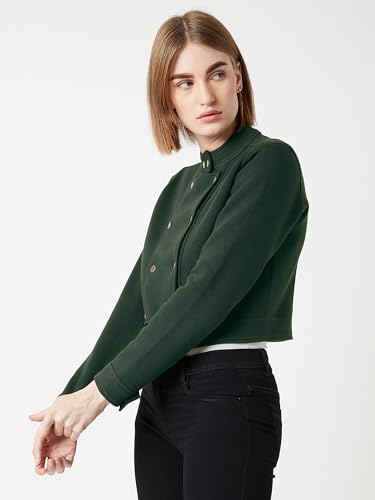 Image of Miss Chase Women's Off White V-Neck Full Sleeves Bomber Cropped Jacket