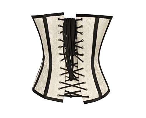 Overbust Corset Top Cream Brocade With Black Folding Design Steampunk Waist Trainer Bustier (X-Large) #TOP2