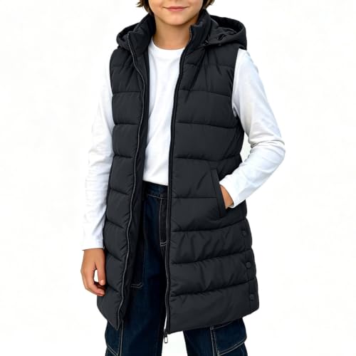 Girls Long Puffer Vest Sleeveless Hooded Zipper Quilted Kids Winter Jacket - image 1