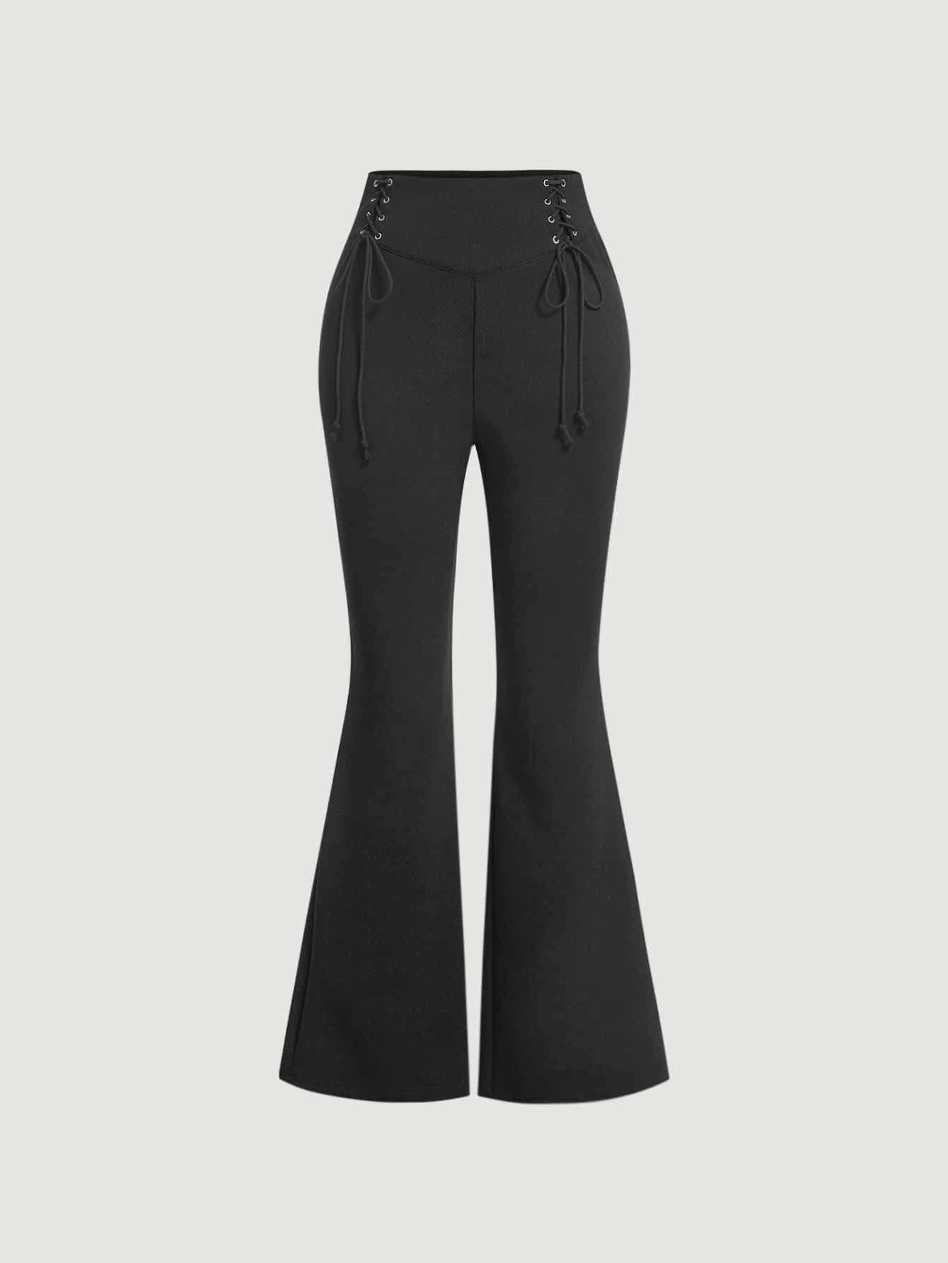 REDESYN Pants for Women Womens Pant Grommet Lace Up Flare Leg Pants Pants Color Black Size X-Small