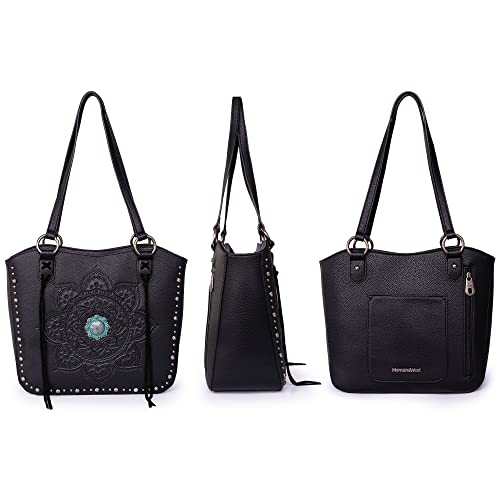 Image of Montana West Western Tooling Tote Bag with Wallet Set for Women Vintage Studded Top Handle Shoulder Handbag
