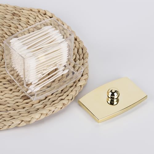 Image of Tbestmax 10oz Qtip Holder Dispenser L Size Bathroom Container with Gold Lid for Bathroom Organizer Accessories Decor Storage-Qtips Cotton Ball Holder