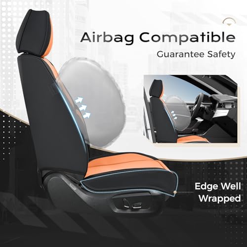 Image of Coverado Seat Covers, Car Seat Covers Full Set, Leather Seat Covers for Cars, Car Seat Protector, Black Car Seat Covers Front Seats and Back Seats Universal Fit for Most Cars Orange
