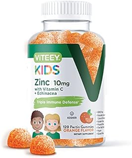 [120 Count] Zinc 10MG Gummies with Vitamin C & Echinacea Formulated for Kids [3 in 1 Healthy Immune Support] Herbal Dietary Supplement, Gelatin Free, Vegan Pectin Based, Orange Flavor Chewable Gummy