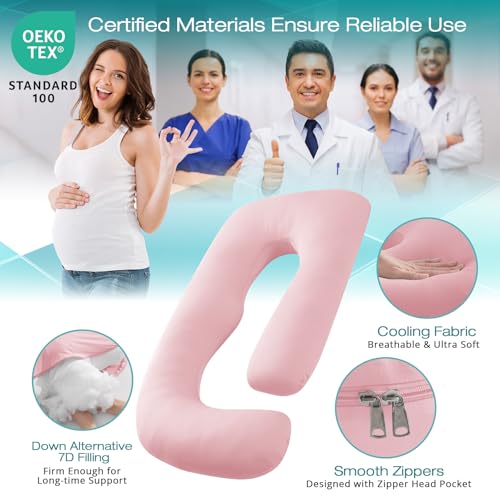 Image of Sasttie Pregnancy Pillows for Sleeping, U Shaped Cooling Full Body Pillow with Removable Cover, Pregnant Women Must Haves, Maternity Essential, Light Pink