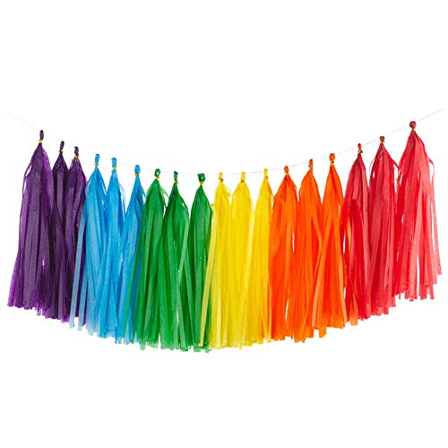 Image of 30PCS Rainbow Shiny Tassel Garland Tissue Colorful Paper Tassel Banner - Red,Orange,Yellow,Green,Blue,Purple