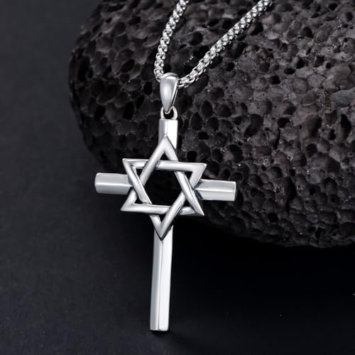 Star of David Necklace 925 Sterling Silver Jewish Necklace Star Crucifix Cross Pendant Judeo Christian Religious Jewelry Gifts for Men Women3