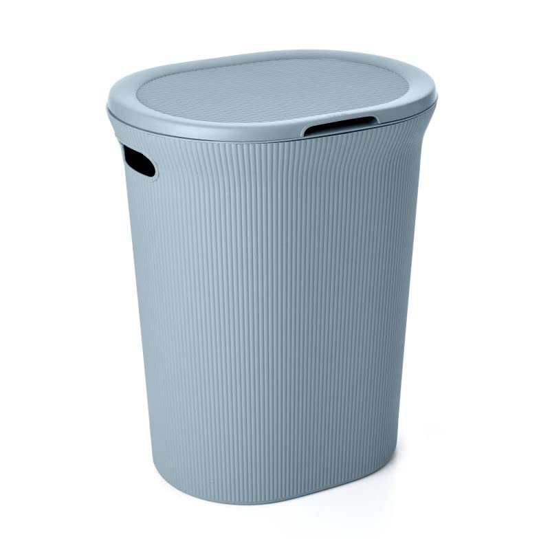 Image of Superio Ribbed Collection - Decorative Plastic Laundry Hamper with Lid and Cut-Out Handles, Blue (2 Pack) Basket Organzier for Bedroom Bathroom College Dorm Room 40 Liter