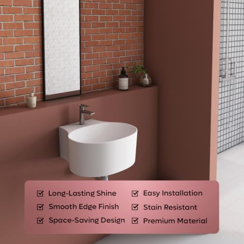 Image of Wall Hung Mounted Sink Glossy Wash Basin for Bathroom - White