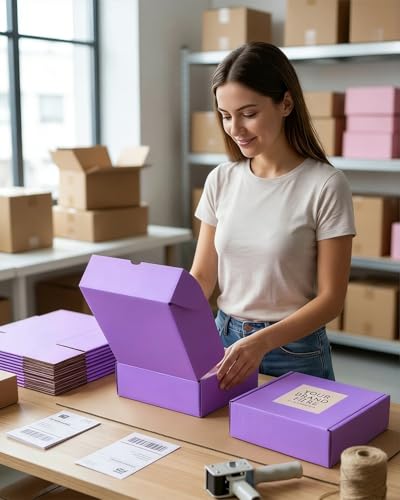 Image of Cardboard Boxes,15 Pack Shipping Boxes 6x6x2 Recyclable Mailing Boxes Colored Corrugated Cardboard Box Small Storage Boxes for Shipping, Mailing, Gifts Packaging (Light Purple)