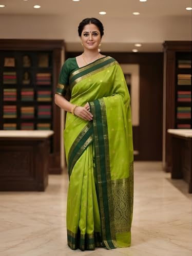 ZHANAKI VASTRA parrot green mysore silk saree – image 2