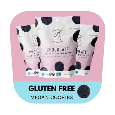 Bakeology Vegan Cookies Gluten Free Crunchy Mini Cookie Bites, Dairy Free, Non-GMO, 0g Trans Fat, Plant Based Dessert Sweets, Made with Coconut Oil & Pure Ingredients (Chocolate) Cover