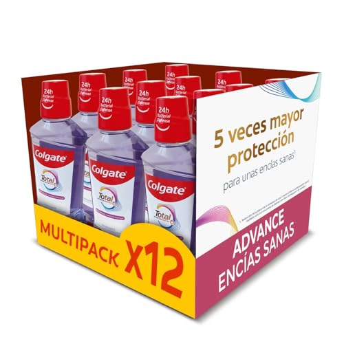 Enjuague Colgate Total Advanced Encías Sanas Menta Suave Pack 12 x 500ml | Protección Antibacteriana Ininterrumpida* | 5 Veces Mayor Protección de las Encías** | 0% alcohol***