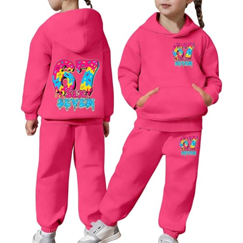 Conjunto de chándal para niños y niñas, 2 piezas, 67, con capucha, ropa deportiva con capucha, estilo retro, estampado de dibujos animados, conjunto cálido para fiestas infantiles, hot pink, 3-4 años