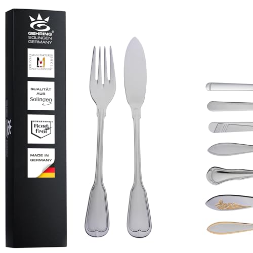 GEHRING Solingen Fischbesteck Augsburger Faden I Besteck Set 12-teilig I Edelstahlbesteck I Besteckset 6 Personen I spülmaschinengeeignet I Fischmesser I Fischgabel I Made in Germany
