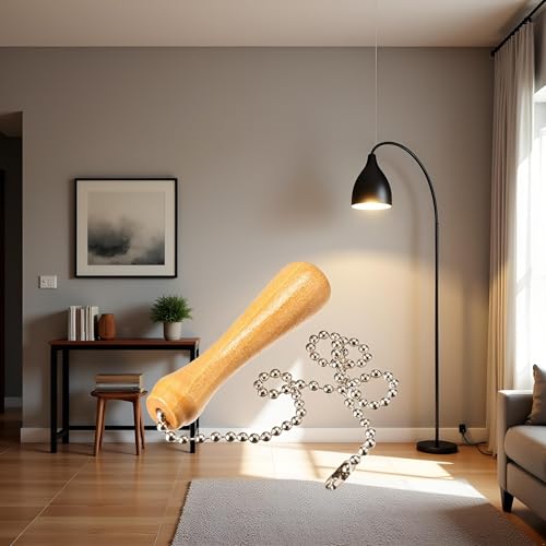 Image of Light Wood Beaded Pull Chain Extension with Connector Wooden Pillars Walnut Pendant Antique Brass Pull Chain for Ceiling Fan Chain, Ceiling Fan Pull Chains,Ceiling Fans and Accessories(12 Inch)