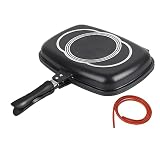 Yisentno Sartén para Parrilla de Barbacoa portátil de Doble Cara, sartén Antiadherente abatible, asa Segura contra escaldaduras, sartén Doble para Tortillas, Estufa, sartén Cuadrada con Anillo de