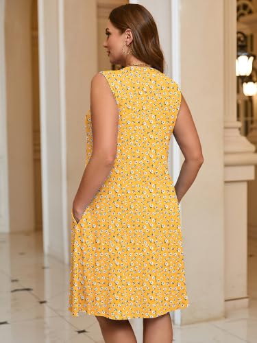 Image of AusLook Plus Size Midi Dress for Women Sleeveless Casual Summer Tank Dress with Pockets A-Line Loose Swing Dress 1-5X