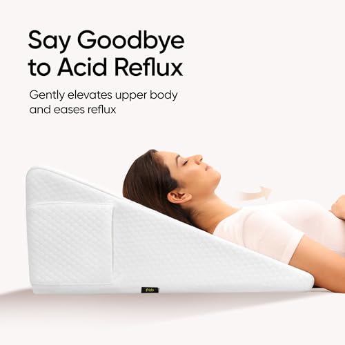 Image of Frido Ultimate Wedge Plus Max Cushion | Extra-Large Back Support Pillow for Bed with Side Pockets | Wedge Pillow for Neck & Back Pain Relief, Acid Reflux | Triangle Cushion with Carry Handle- White