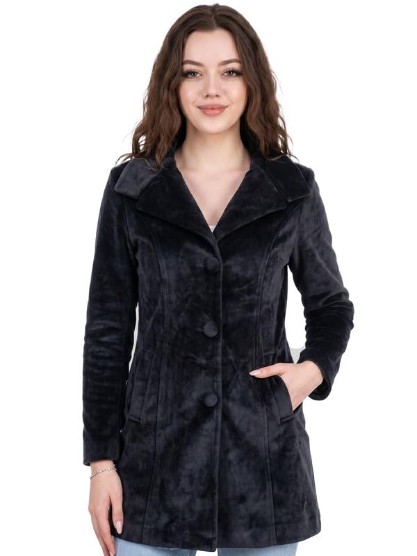 leather retail Women's Black Velvet Long Jacket | Button Closure-picture-34