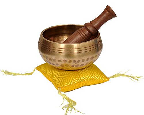 Dharma Store Bol chantant tibétain fabriqué au Népal, ensemble de bol chantant de méditation Yoga, un cadeau idéal marron Cover