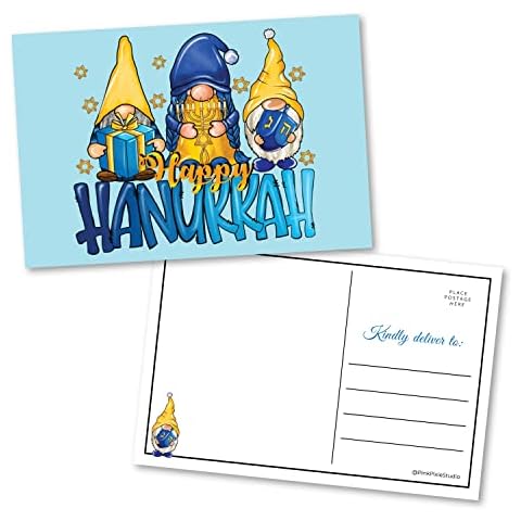 50 Happy Hanukkah Gnome Greeting Cards 4 x 6" Blank Chanukah Jewish Religious Holiday Postcard Set, Bulk Pack of Premium Seasons Greetings for Friends, Business Office or Church Thank You Notes Cover