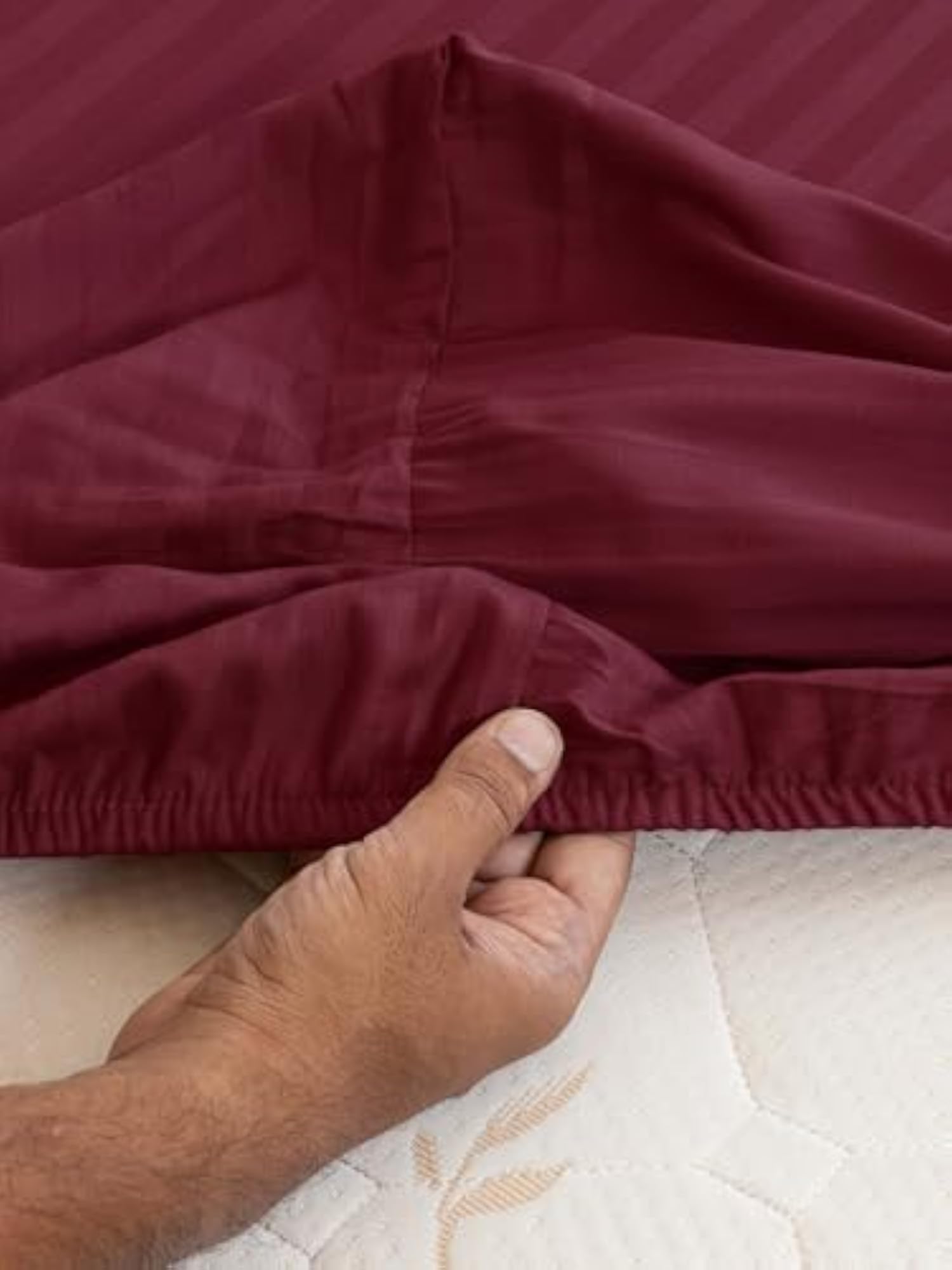 Satin Striped Fitted Bedsheet for Double Bed with 2 Pillow Covers