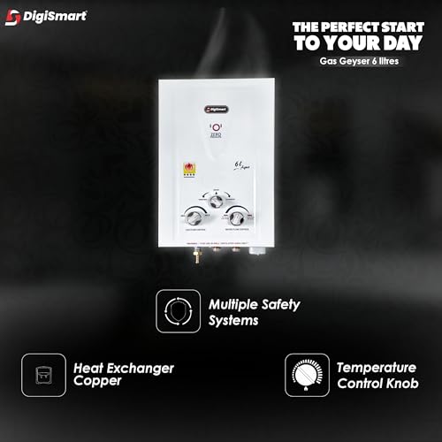 Image of DIGISMART Instant 6 Ltr. Gas Water Heater Copper Tank with Anti Rust Coating ISI Approved to Saves Your Geyser from Corrosion by Water Aqua (Ivory)