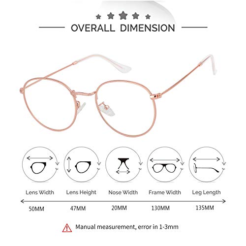 Kursan Classic Round Clear Lens Glasses For Women Men Circle Metal Frame Non-Prescription Eyeglasses (Rose Gold) #TOP5