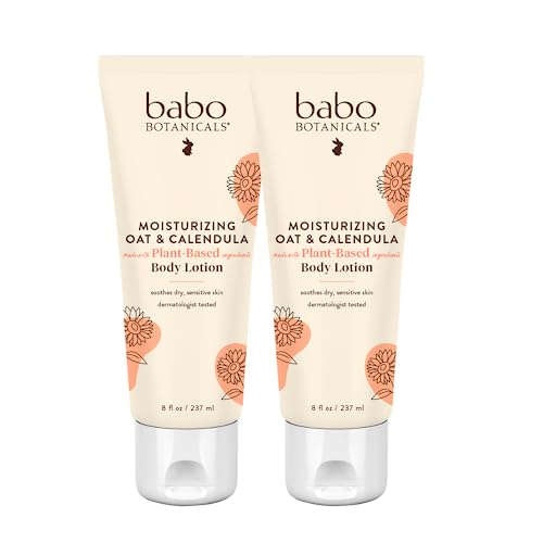 Image of BABO Botanicals Moisturizing Oat & Calendula Body Lotion – Lightly Scented Hydration for Dry or Sensitive Skin – Gentle for Baby, Toddler, Kids & Family – Vegan – 1 or 2 Pack