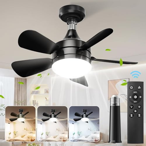 Ventilador Techo con Luz y Mando a Distancia, 18'' LED Regulable Lampara Techo Ventilador, E27 Bombilla con Ventilador Silencioso, Velocidad, Brillo y Temperatura de Color Ajustable, 2000 Lumen Negro
