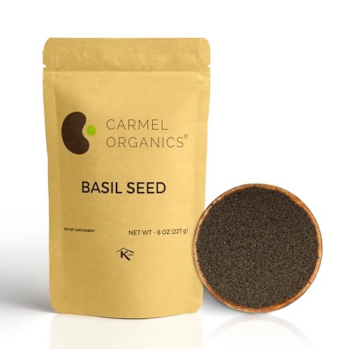 Edible Basil Seeds. | 8 Ounce or 0.5 Lb/227 grams | Tukmaria Sabja Seeds| Rich in Fibers | Add to Smoothies | Non GMO | Keto + non Gluten | Natural | By Carmel Organics